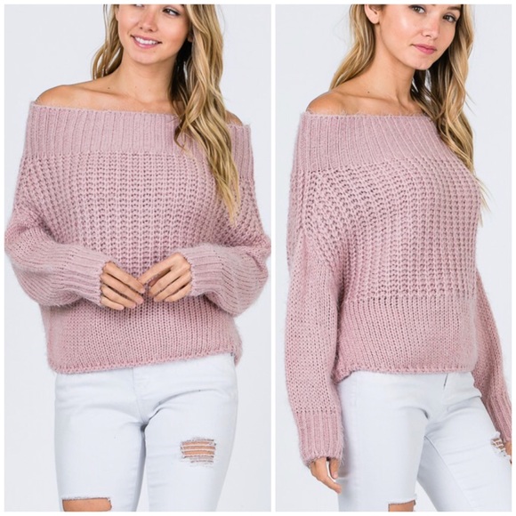 Sweaters - SOLD OUT Blush Pink Off Shoulder Knit Long Sleeve Sweater